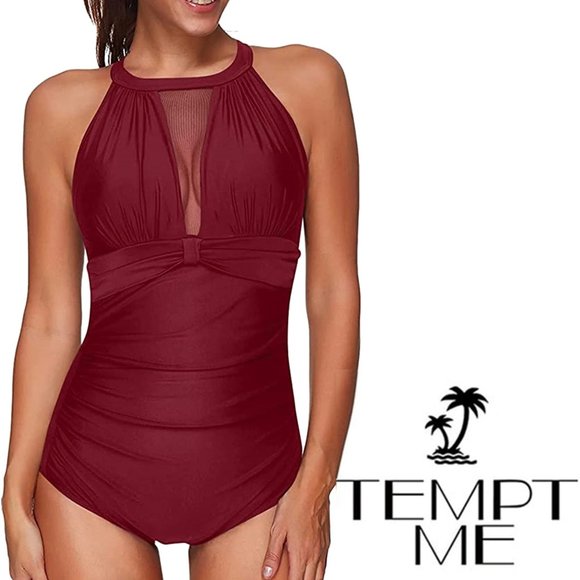 TEMPT ME High Neck Plunge Mesh Ruched Swimsuit  🏝️  NEW!!! - Picture 2 of 12